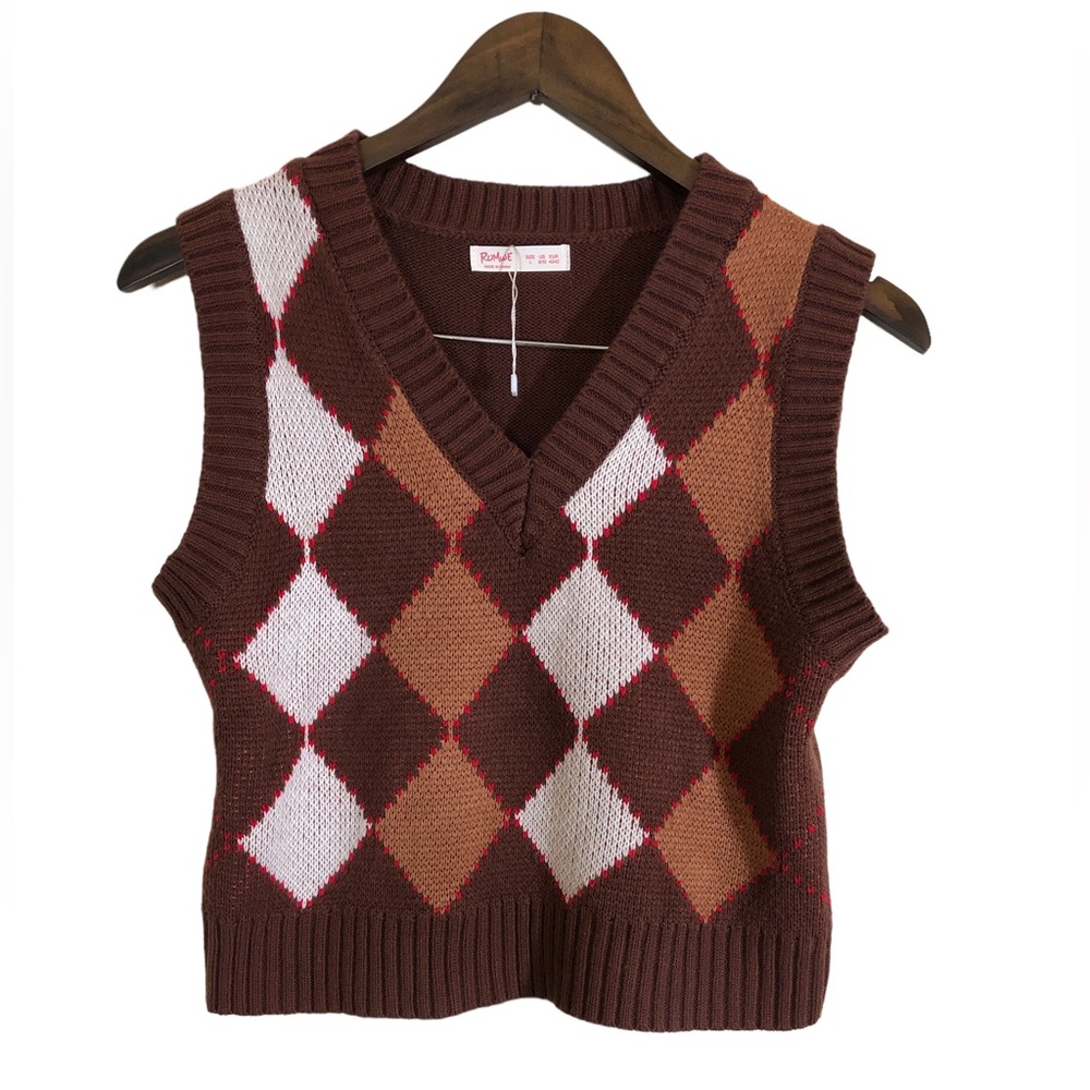 Cropped Argyle Sweater Vest Women’s Large
